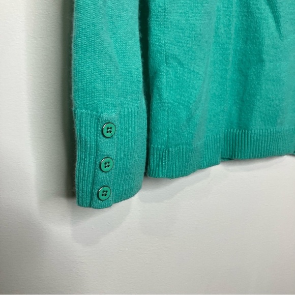 Talbots pure cashmere teal button cuff sweater crewneck women’s size medium - Picture 5 of 7